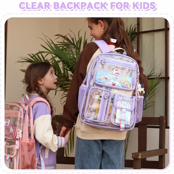 Purple Clear Backpack with Rainbow Accents heavy duty for school stadium approve - Picture 2 of 15